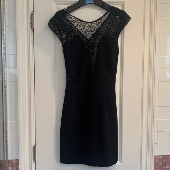 Kooples black cocktail dress with leather detail - Picture 3 of 10